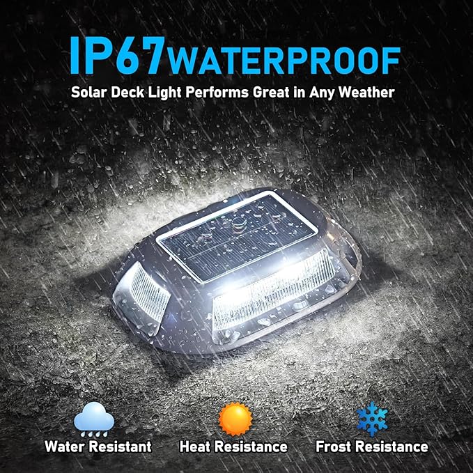 Solar Driveway Lights Dock Deck Lights 4 Pack, 9 Colors in 1, LED Driveway Markers Deck Lights IP68 Waterproof Outdoor Solar Powered Warning Step Lights for Pathway RGB