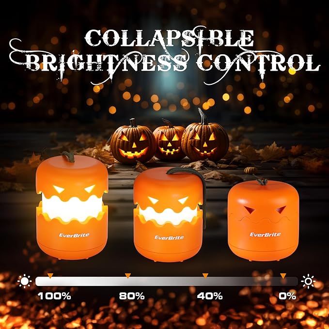 EverBrite 3-Pack Halloween Pumpkin Lantern, Collapsible Jack O Lantern Pumpkins with Lanyard, Halloween Party Favors for Kids, Light up Pumpkin Outdoor for Halloween Party Decoration, Battery Included