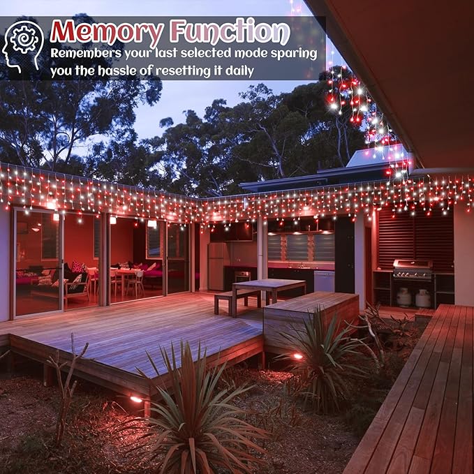 33ft Icicle Lights for Outside, Red and White Christmas Lights Outdoor Indoor, 400 LED Twinkle String Light with 75 Drops Short Curtain Light for Thanksgiving Room Home Wall Bedroom Window Decoration