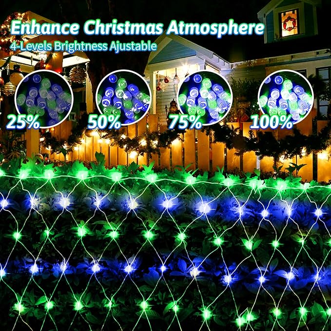 200 LED Christmas Net Lights Outdoor Decorations 3M*2M Mesh Lights Fairy String Lights Plug in with Timer 8 Modes Waterproof for Outside Bush Window Wall Patio Fence Party Decor-Blue and Green