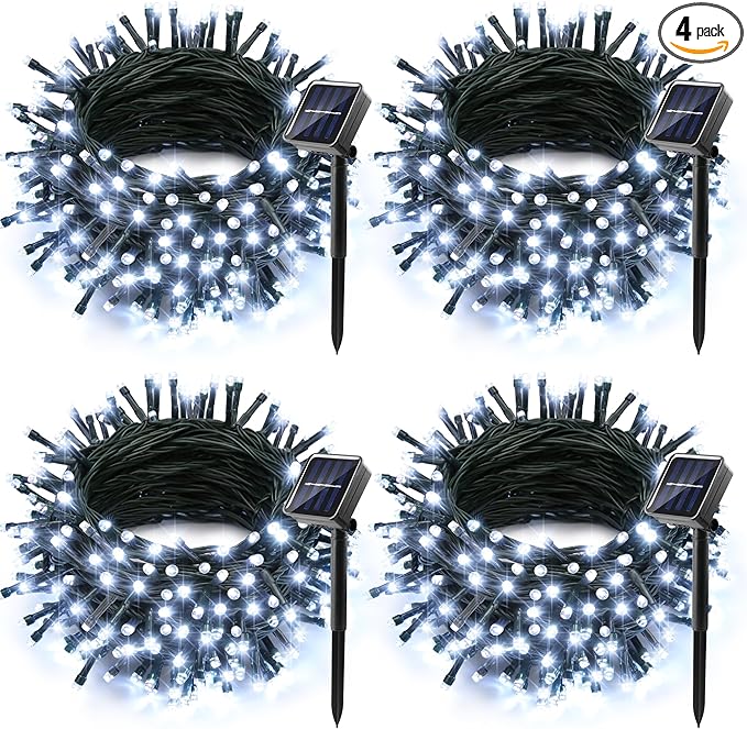 Joomer Solar Christmas Lights Outdoor 4 Pack Total 156FT 400LED 8 Lighting Modes Solar String Lights Waterproof Fairy Tree Lights for Garden Yard Patio Christmas Decoration (White)