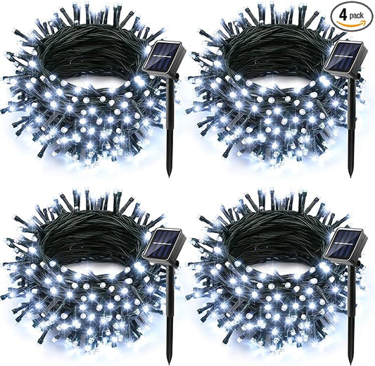 Joomer Solar Christmas Lights Outdoor 4 Pack Total 156FT 400LED 8 Lighting Modes Solar String Lights Waterproof Fairy Tree Lights for Garden Yard Patio Christmas Decoration (White)