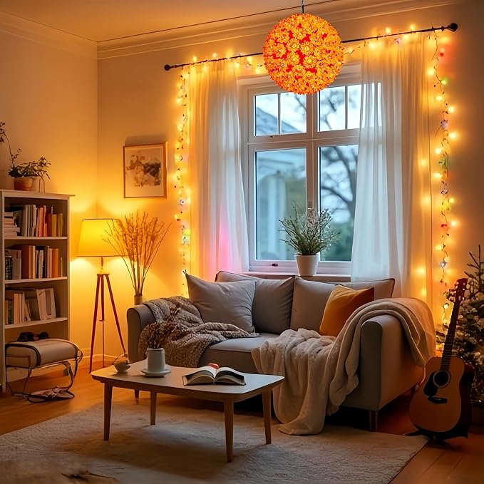 7.5" Orange Sphere Light, Commercial Grade and UL Certified 100 Lit Orange Hanging Sphere, for Indoor and Outdoor Christmas, Easter, Porch, Patio.