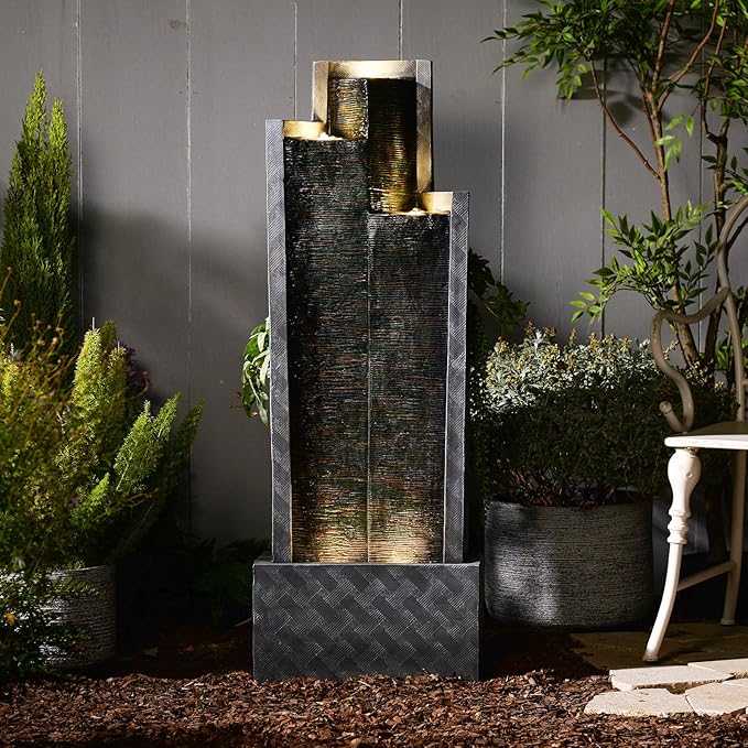 49.6" H Garden Fountains Outdoor Modern Cascading Indoor Water Fountain Tall Floor - Standing Fountain with Lights for Garden, Patio, Yard, Deck and Home Art Decor