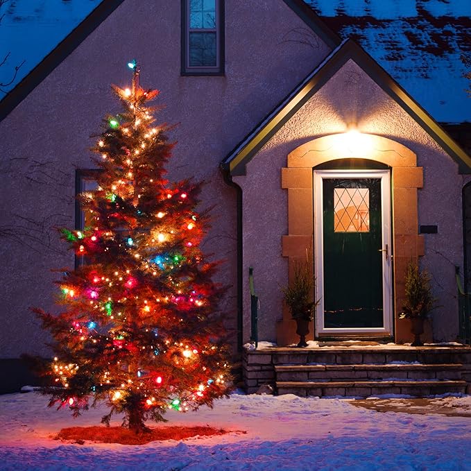 Vintage C9 LED Christmas Lights Outdoor Multicolor, 50 Feet C9 String Lights for Christmas Tree Roofline Holiday Party Indoor Outdoor Garden Patio Backyard Cafe Xmas Decoration, Green Wire