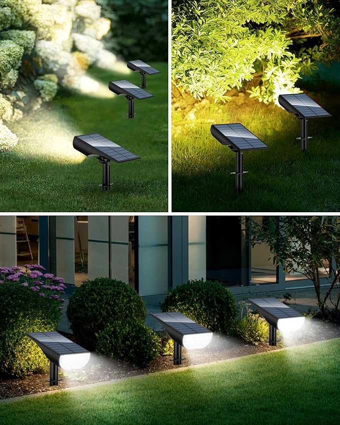 BAXIA TECHNOLOGY Solar Spot Lights Outdoor Waterproof, 3 Lighting Modes Solar Landscape Lights, Dusk to Dawn Spot Light for Yard Garden Pathway Driveway, Warm White, 6 Pack