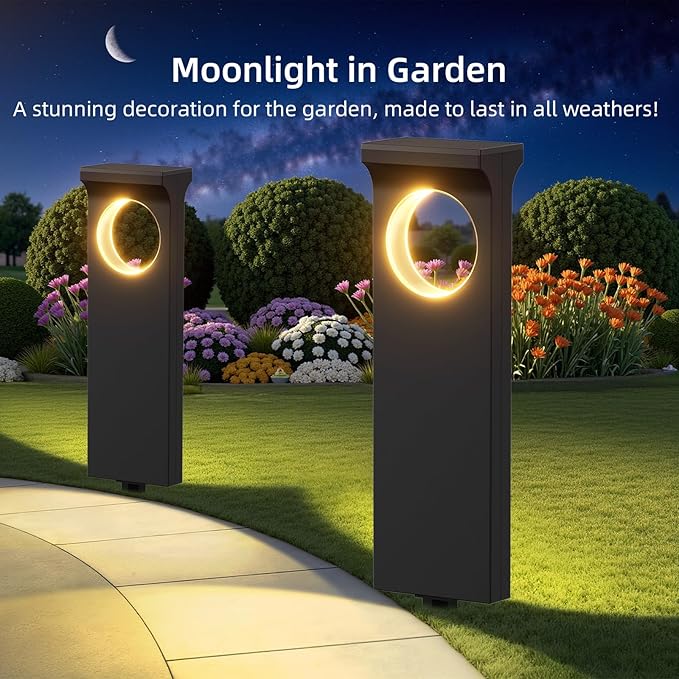 Solar Pathway Lights Outdoor, 2 Pack Upgraded Moon Shaped Landscape Lights - Brighter & Waterproof Solar Powered Decor for Yard, Garden, Path, Walkway, and Outdoor Decoration