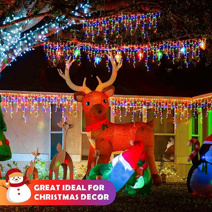 JMEXSUSS 400 LED 38.8Ft Icicle Christmas Lights With Remote - Outdoor Multicolor String Lights Plug in, 8 Mode for Outside Indoor House Yard Patio Eave Decorations