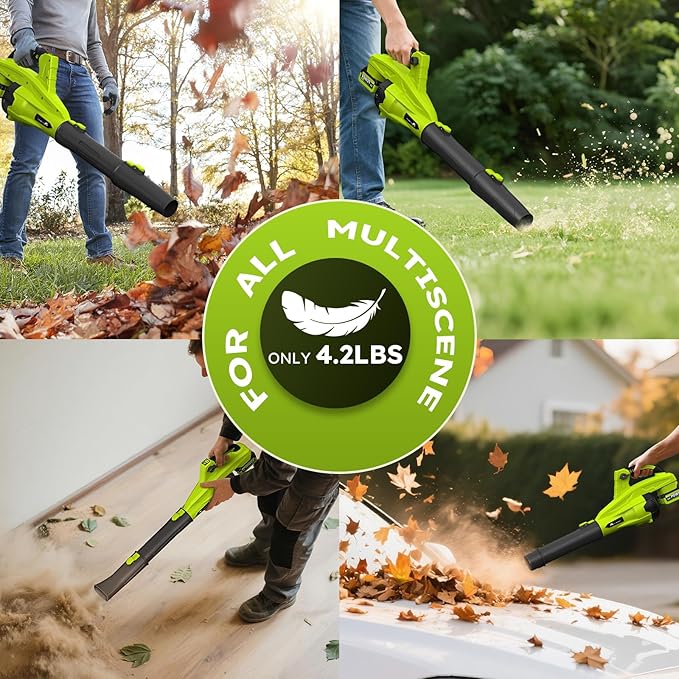 Leaf Blower Cordless with 2*4.0ah Battery and Charger,KJBAO 21V Brushless Battery Powered Blower,Electric Blowers with 650CFM&6 Speeds,Lightweight Blower for Lawn Care,Blowing Leaf,Dust, Gravel, Patio