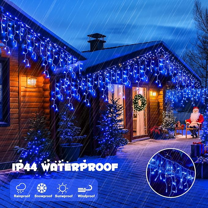 JMEXSUSS 800 LED Blue Icicle Christmas Lights Outdoor, Icicle Lights for Outside with 160 Drops, Blue Christmas String Lights Indoor Outdoor for Party Holiday Christmas Decoration