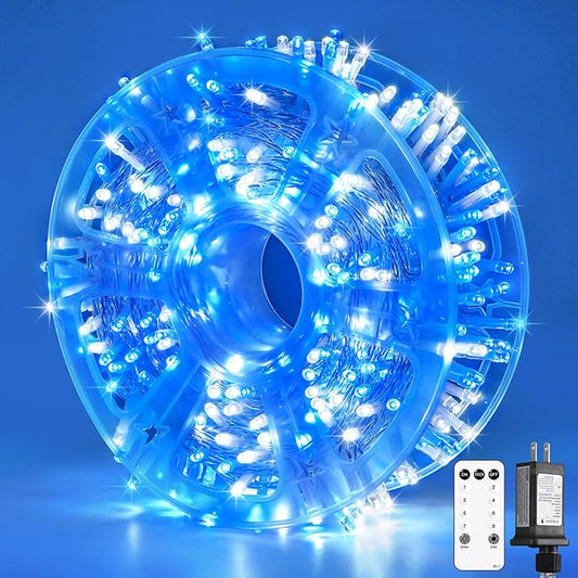 JMEXSUSS Blue and White Christmas Lights Outdoor, 8 Modes 400 LED Christmas String Lights Indoor,132ft LED Lights Plug in for Christmas Tree Party Decorations