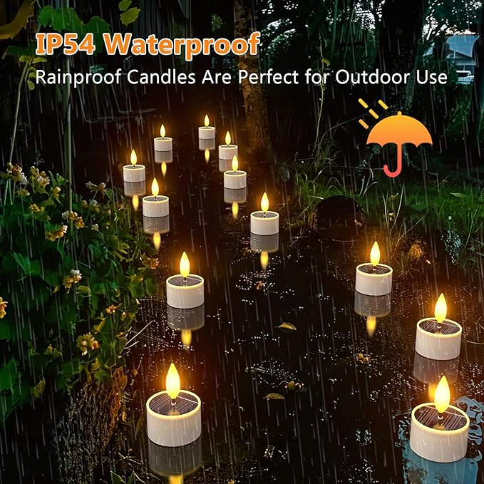 PChero 12 Pack Solar Tea Lights Outdoor Waterproof, Small Solar Lights with Dusk to Dawn Sensor, LED Tealight Candles for Lantern Garden Camping Outside Patio Home Decor,1.5" x 2.1"