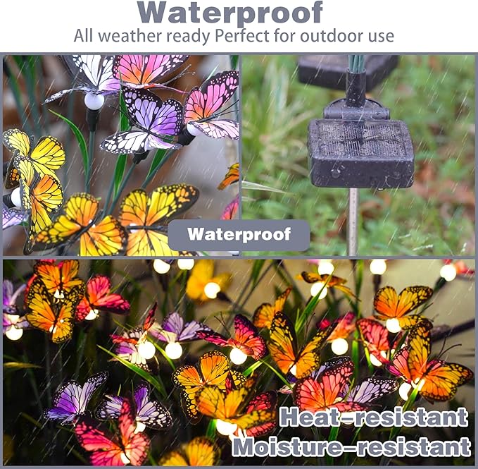 Solar Garden Lights, Upgraded Swaying Butterfly Light,Outdoor Light, Decorative Lights Yard Patio Pathway Decoration, Larger Solar Panel & Better Sway Effect (2 Pack)