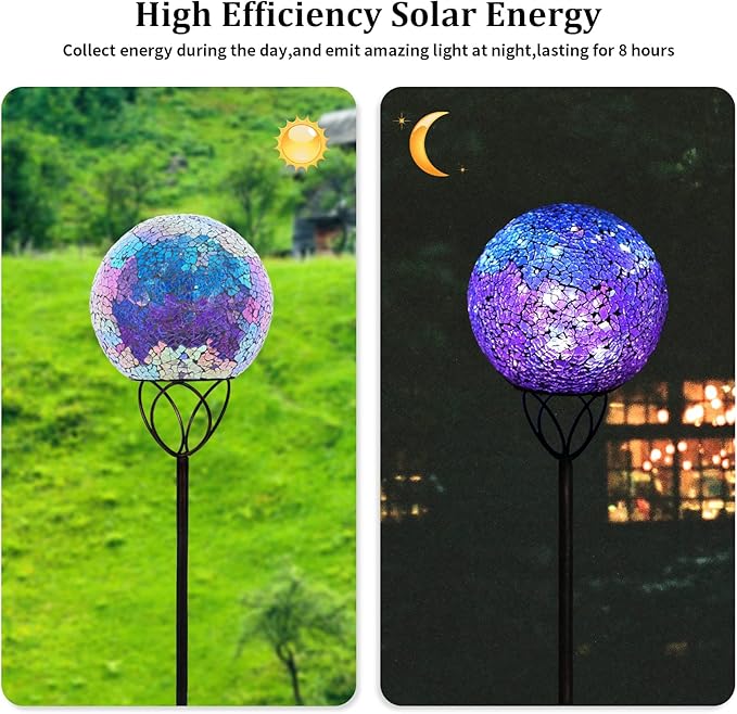 Afirst Solar Outdoor Garden Lights Decorative - Mosaic Solar Stakes Gazing Ball Waterproof Outdoor Lights Stakes for Pathway Yard Lawn Decoration