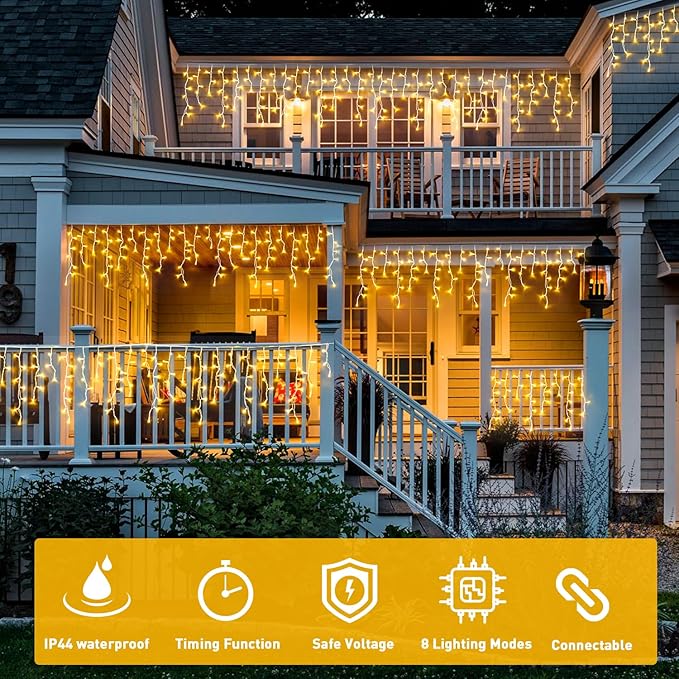 JMEXSUSS 38.8FT Icicle Lights for Outside, 400 LED Icicle Christmas Light Outdoor Indoor Plug in, Warm White Curtain String Lights for Wedding House Patio Party Fireplace Holiday Decorations