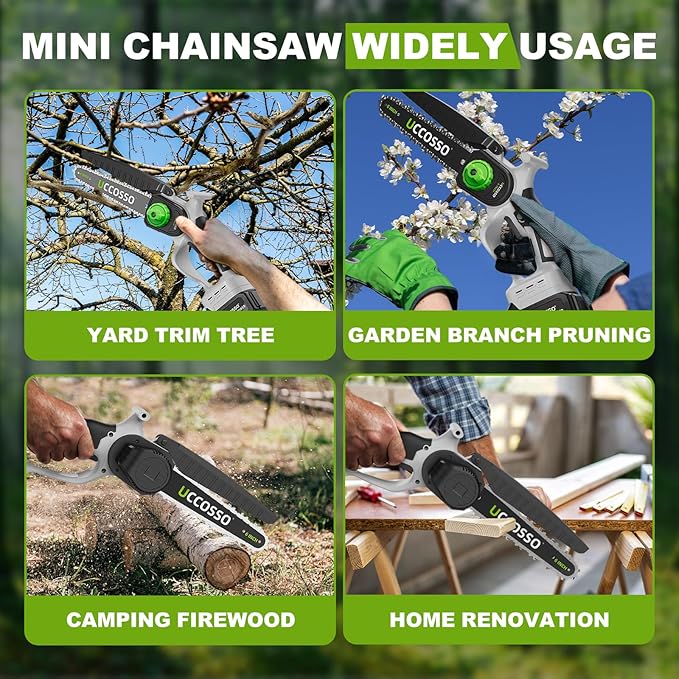 6Inch Mini Chainsaw Cordless - Electric Chainsaw with Strong Motor & 2×2.0Ah Battery, 2 Chains Included for Tree Trimming, Branches Cutting, Lightweight Handheld Chain saw for Garden/Yard Maintenance