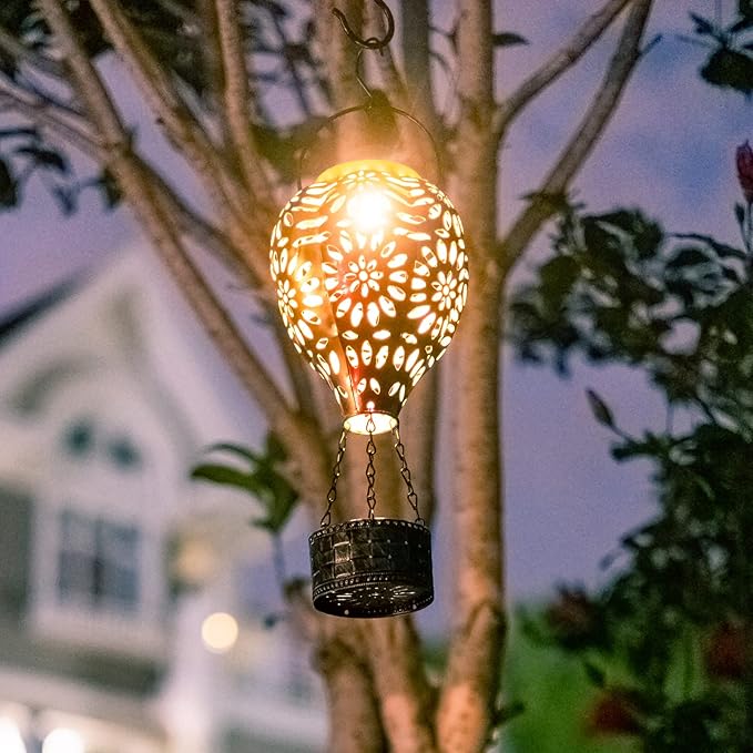 Solar Hot Air Balloon Lantern, Hanging Outdoor Waterproof Yellow LED Lantern