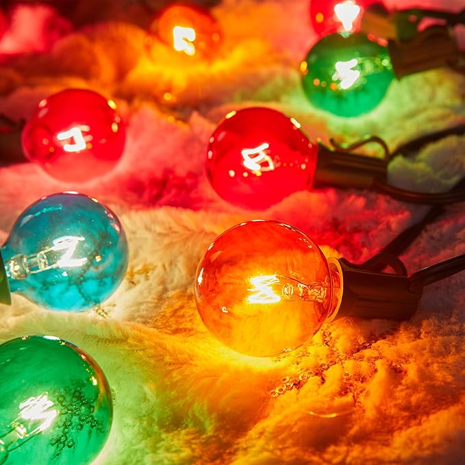 Brightown 25 Pack G40 Colorful Incandescent Bulb, Vintage Globe Replacement Light Bulb for Christmas Lights, 5 Watt E12 C7 Candelabra Base for Patio Yard Garden Holiday Xmas Decoration