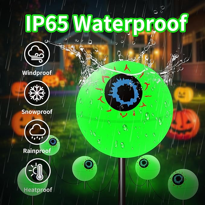 Outdoor Solar Lights Waterproof Decorations, 6 Pack Solar Globe Lights for Garden Decorations, Outside Ghost Solar Scary Eyeball Pathway Lights Decor for St. Patrick's Day Tree Garden Lawn Yard