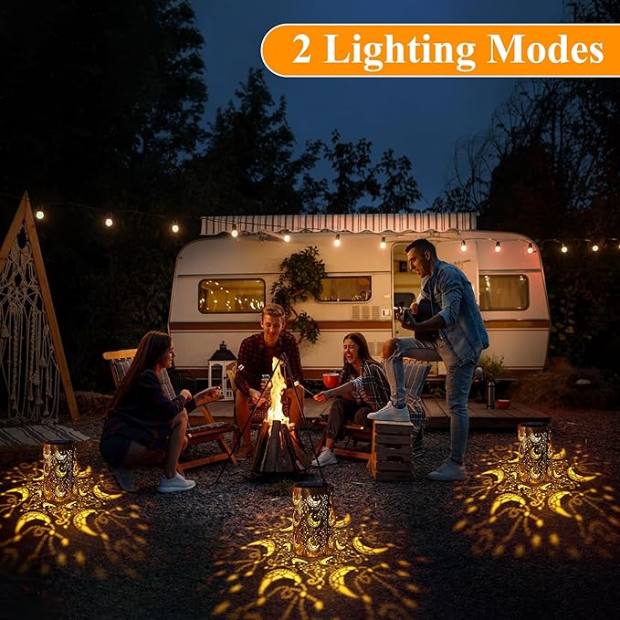 Toodour Solar Lantern Outdoor, Hanging Solar Outdoor Lights Garden Decor, Waterproof Hollow Out Retro Metal Moon Decorative Lights for Patio, Balcony, Yard, Walkway, Landscape, Outdoor Decorations