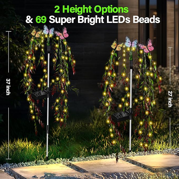 Outdoor Solar Lights for Yard Decorative, 69LED Tree Swaying Solar Garden Lights Outside Waterproof, Flower Solar Power Fairy Light Butterfly Decor for Patio Lawn Landscape Decorations