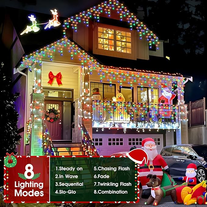 Hezbjiti 2Pack Total 800LED Icicle Lights 32.8FT Christmas Lights String Lights Outdoor Decoration 8 Modes 75 Drops Fairy Lights for Eaves Party Yard Garden Xmas Decor