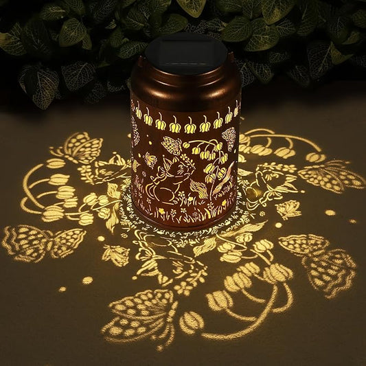 Solar Lantern Outdoor Hanging Lights Birthday Gifts for Women Mom and Grandma Cat and Butterfly Metal Garden Decor Outdoor Waterproof LED Solar Lanterns for Patio, Yard, Pathway,Landscape