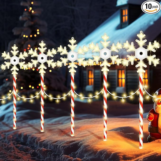 Christmas Pathway Lights Snowflake Outdoor 10PK 28inch 250LED 8 Modes Yard Decoration Flashing Waterproof Outdoor Lighted Up Christmas Light Decor for Garden Yard (Red)