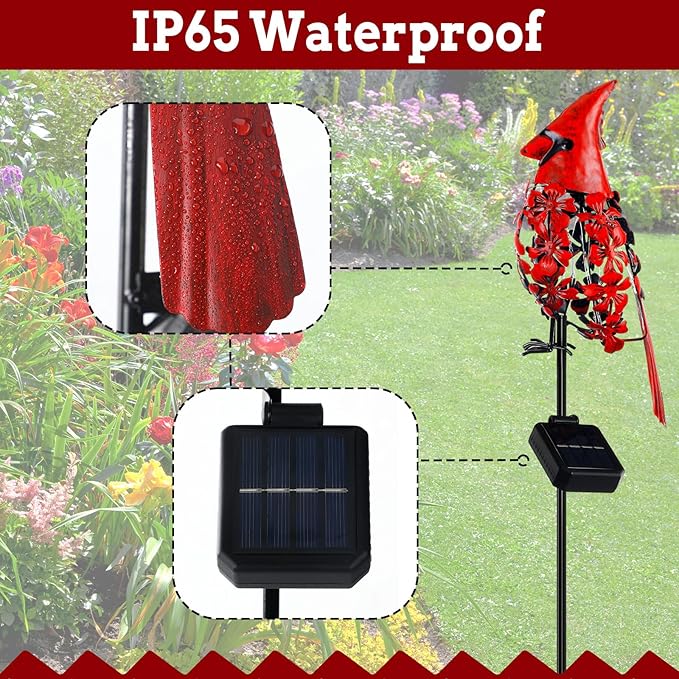 VIHOSE 1 Pcs Cardinal Gift Decor Cardinal Solar Lights for Outside Garden Stake Metal Red Bird Solar Lights Gift Outdoor Stake Grave Patio Yard Lawn Porch Cemetery Decoration for Mom Grandma Women