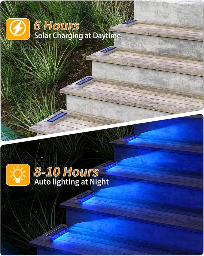 Blue Solar Lights for Outside,6 Pack Solar Deck Lights Outdoor Waterproof LED,Blue Step Light for Outside,Dock Light Solar Powered Waterproof for Deck,Steps,Dock,Driveway,Stair,Path