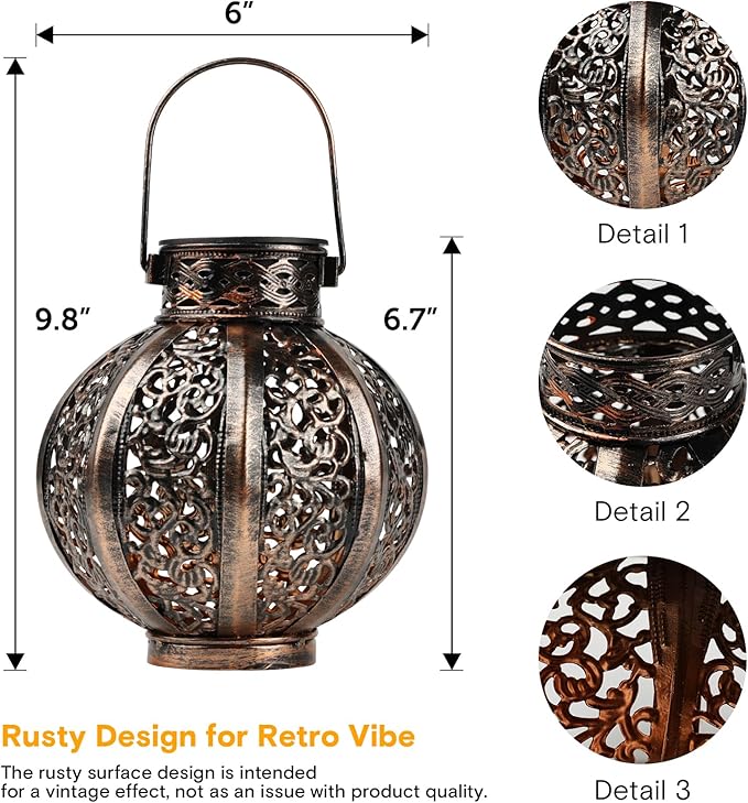 MAGGIFT 2 Pack Hanging Solar Lights,Outdoor Ramadan Solar Lanterns Decorations,Waterproof Hanging Solar Light 6 Lumens,Brown