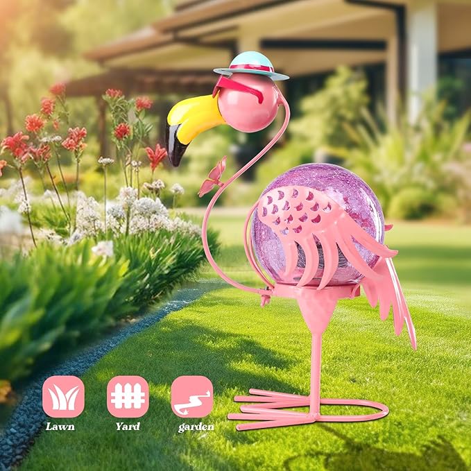 MUMTOP Flamingo Solar Lights Outdoor, Solar Lantern Outdoor Decorative Waterproof LED Solar Lights Flamingo Tabletop Decorations for Patio Garden Yard Outside Decor, Pink Flamingo
