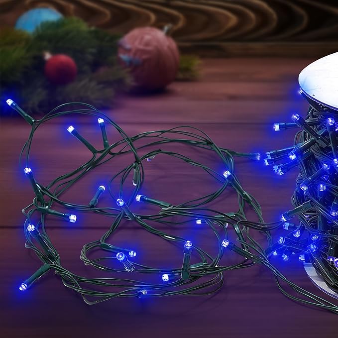 Christmas Tree Light 200 LEDs 73ft Green Cable Wire Fairy String Twinkle Lights Plug in 12 Modes for Xmas Party, Halloween, Outdoor, Garden, Wedding, Home Decoration (Blue)