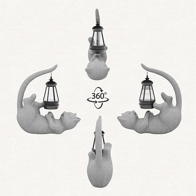 Solar Cat Garden Statue 15 Inch Porch Patio Decor for Outside Yard Decoration Outdoor Unique Housewarming Gardening Birthday Gifts for Cat Lovers Women Grandma