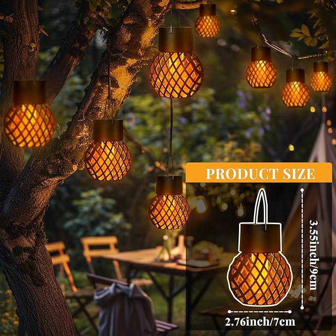 GIGALUMI 12 Pack Solar Lanterns for Outside,Solar Hanging Lights Outdoor Waterproof with Flickering Flame,Solar Powered Outdoor Lights Garden Decor for Yard,Patio,Tree,Camping,Festival Decoration