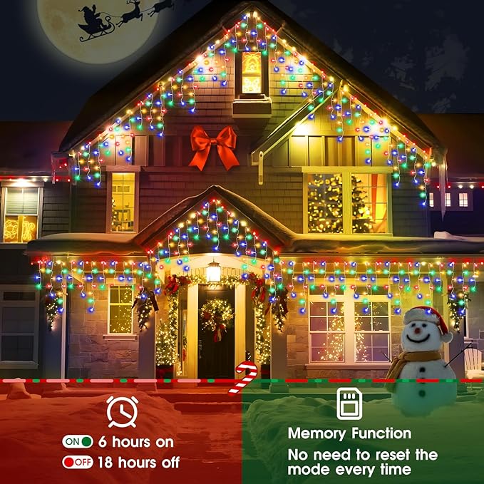 Hezbjiti 2Pack Total 800LED Icicle Lights 32.8FT Christmas Lights String Lights Outdoor Decoration 8 Modes 75 Drops Fairy Lights for Eaves Party Yard Garden Xmas Decor