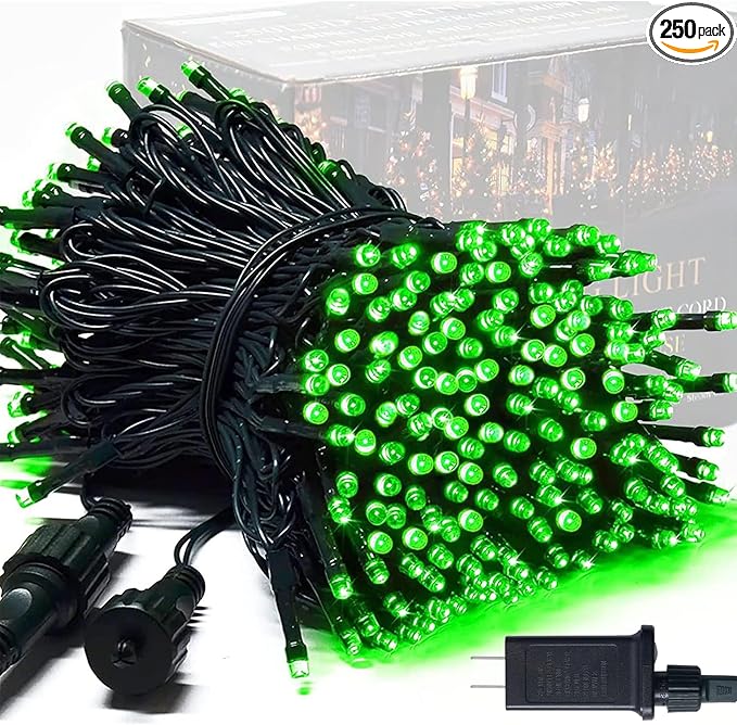 JMEXSUSS 250 LED Green String Lights - 91.5ft St Patricks Day Lights Outdoor Waterproof, 8 Lighting Modes, Connectable Christmas Tree Light for Yard Patio Party Halloween Christmas Decorations