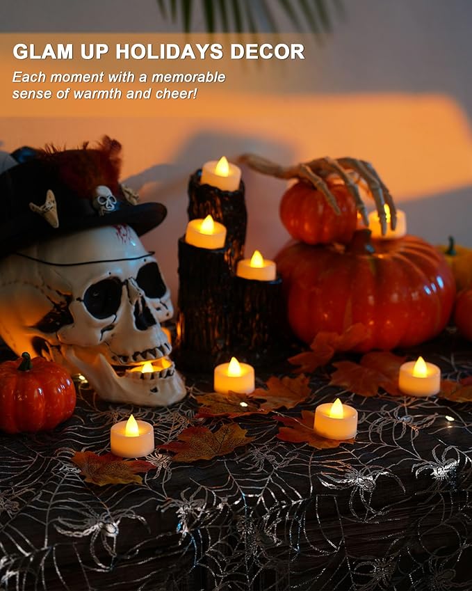 BEICHI Flameless LED Tea Lights - 100 Pack Battery Operated Flickering Fake Candles for Wedding, Halloween, Christmas & Diwali - Warm Yellow