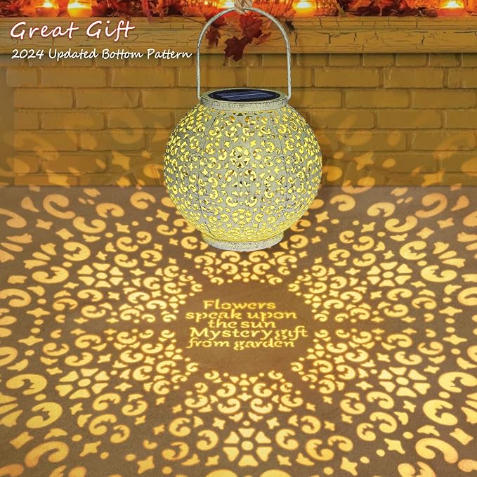 Outdoor Solar Big Lantern Waterproof Hanging Garden Decorative Metal Lights LED Table Lamp,Yard Patio Decor, Christmas Gifts for Mom (White,1Pack)