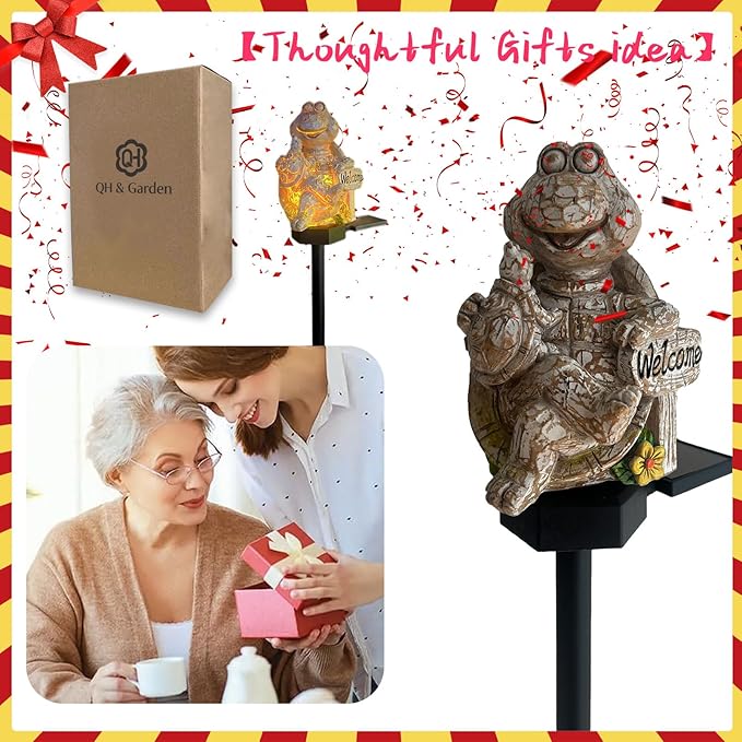 QH & Garden 2-Pack Squirrel and Turtle Garden Statues Decor，LED Waterproof Animals Lights for Garden, Balcony, Yard, Lawn, Pathway, Walkway - Garden Solar Powered Outdoor Decor