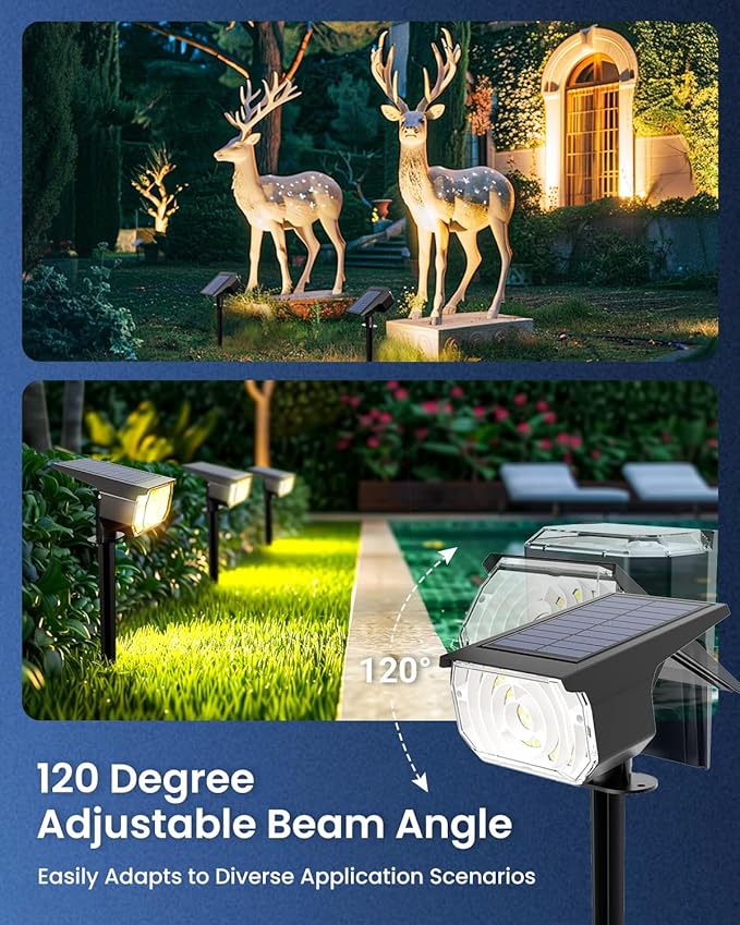 Solar Spot Lights Outdoor Waterproof IP67, 6 Lighting Modes 60 LED, Landscape Spotlights for Tree Yard Garden House Driveway Pathway（4 Pack）