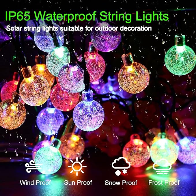 Solar String Lights Outdoor 2 Pack 200 Led 80FT Multi-Color Crystal Globe Lights with 8 Lighting Modes, Waterproof Solar Powered Patio Lights for Garden Yard Porch Wedding Party Decoration