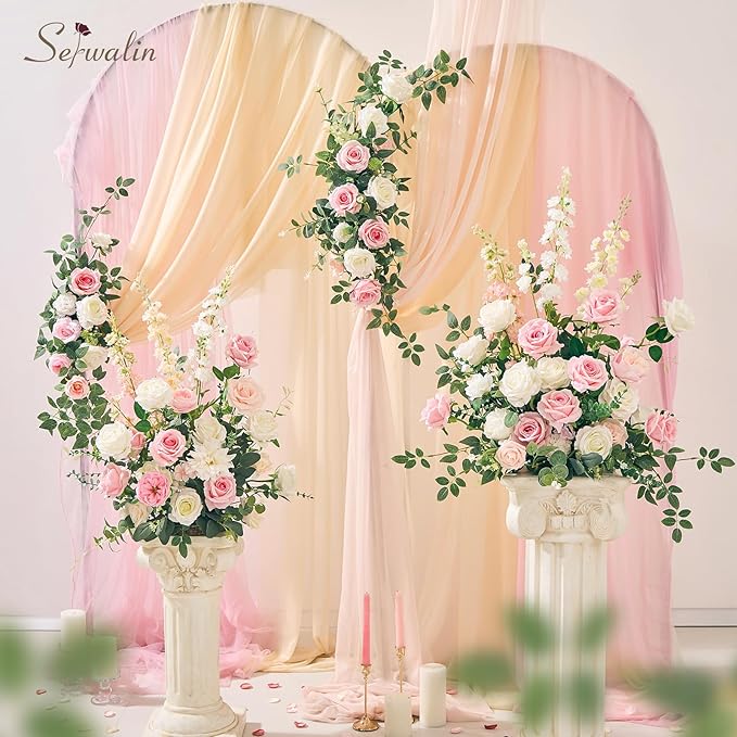 Serwalin 20pcs Artificial Pink & White Roses, 4'' Big Flower Head, Fake Velvet Roses, Silk Roses Long Stems Realistic Bouquet for Wedding Parties Table Centerpiece and Home Decor