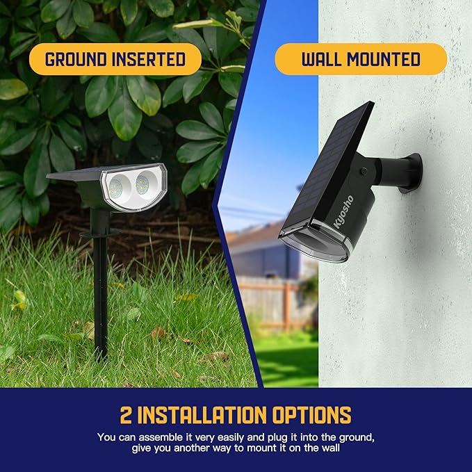 Kyosho Solar Color Spot Lights Outdoor, 9 Lighting Modes Halloween Christmas Lights, 38 LEDs Color Changing Waterproof RGBW Multicolor Tree Pool Solar Spotlight, 2 Pack