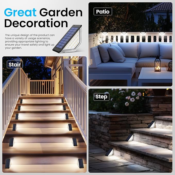 SOLPEX Solar Step Lights Outdoor,Solar Stair Light for Outside,Two-Sided Deck Lights with 33 LEDs,Waterproof IP65 for Garden,Fence,Deck,Steps,Stair,Porch（6 Pack,Cold White）