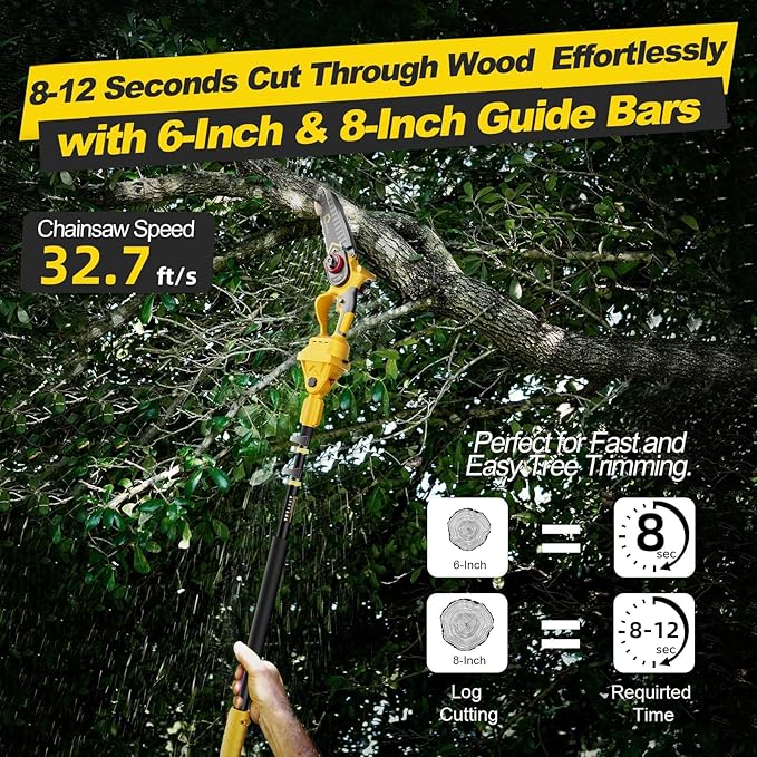 Cordless Pole Saw 3-in-1 with 6&8 Inch Mini Chainsaw, Battery Powered Electric Pole Saw for Tree Trimming with 2×4.0Ah Battery, Lightweight, Up to 14 FT Extendable Pole Saw for Home & Garden & DIY