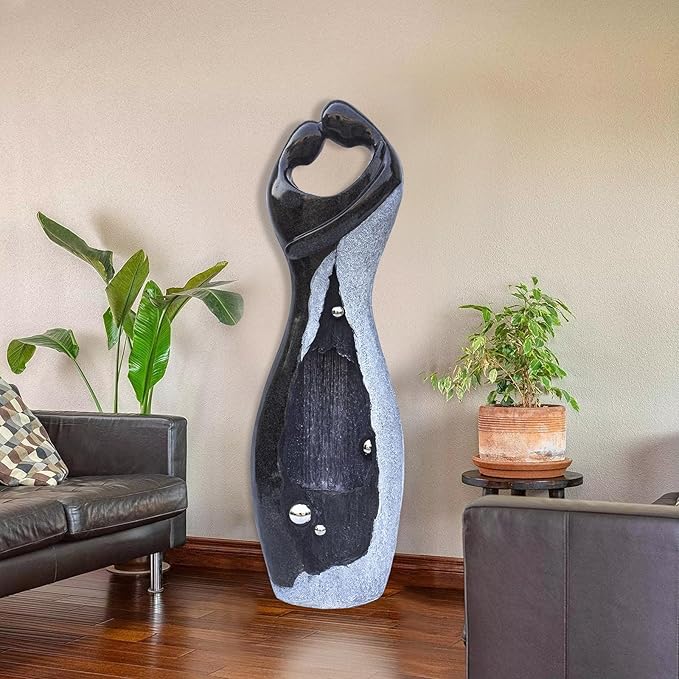 Modern Waterfall Fountains Graceful Hugging Couple Gurgling Water Features Outdoor Indoor Garden Faux Stone Zen Fountain in Marble Color for Courtyard, Patio, Lawn, Lobby 47" Height