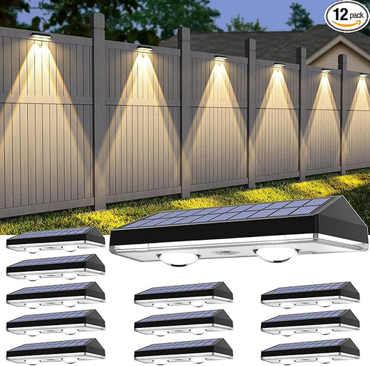 Solar Fence Lights ,RGB & Warm White & 6 Colors Bright Lens LED Dusk to Dawn Deck Light, Fence Solar Lights Outdoor Waterproof, Solar Outdoor Lights for Backyard/Railing/Wall/Step/Patio/Pool (12Pack)