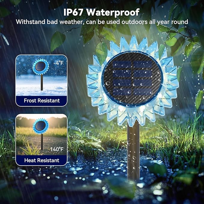 Hogni Solar Pathway Lights - 2 Pack LED Sunflower Garden Light, Waterproof Outdoor Decor for Wall, Lawn, Yard, Walkway, Patio, Landscape