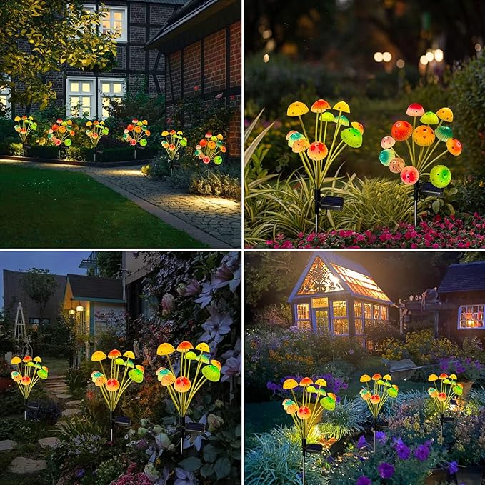 Kohlrabi Solar Garden Lights, 6 Pack Solar Mushroom Lights Outdoor, Upgraded 72LED Mushroom Flower Light Yard Decor Outside Waterproof, Garden Decor for Lawn Front Porch Patio Backyard